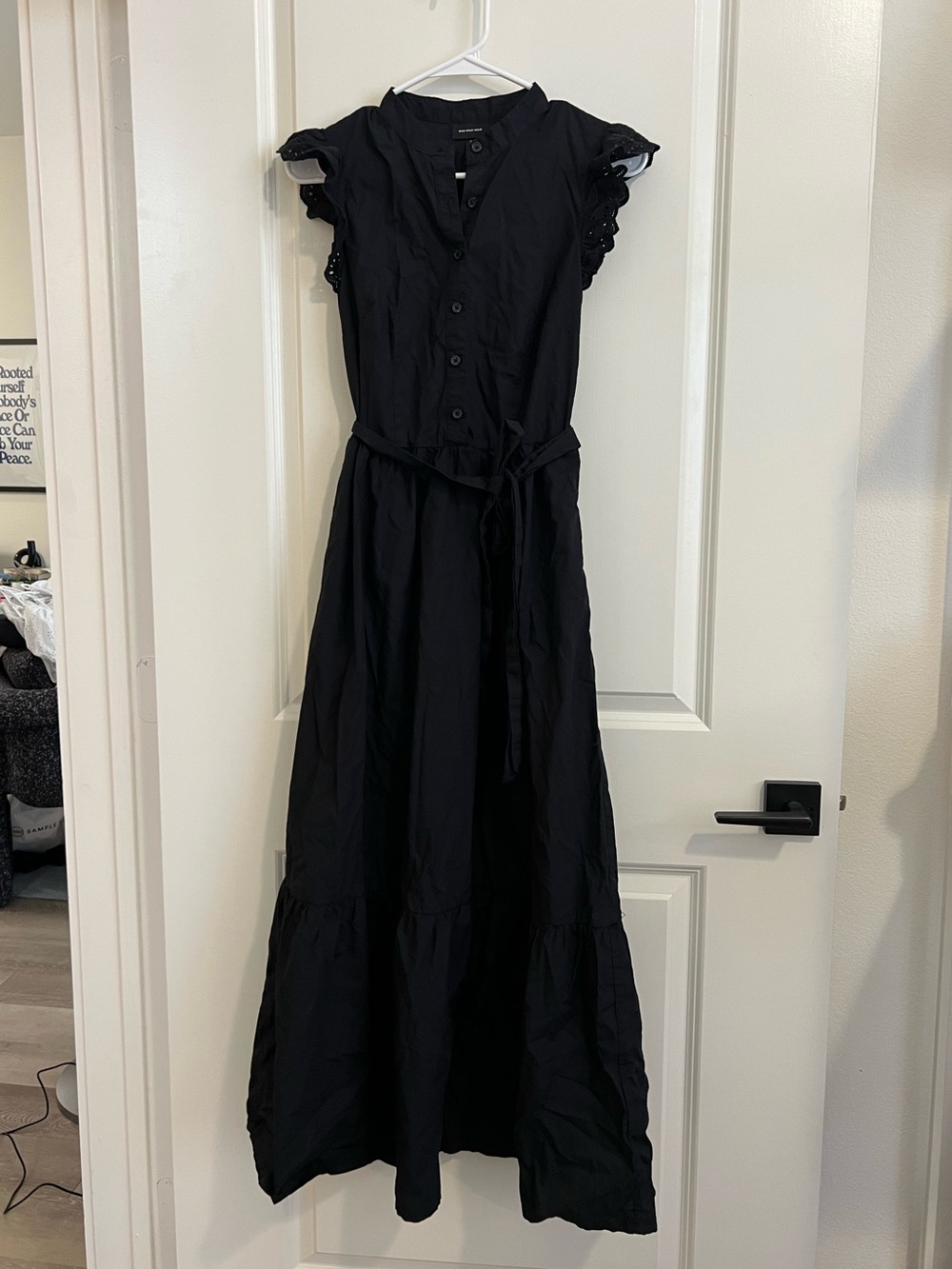 Who What Wear Black Tiered Maxi Dress with Eyelet Ruffle Sleeves